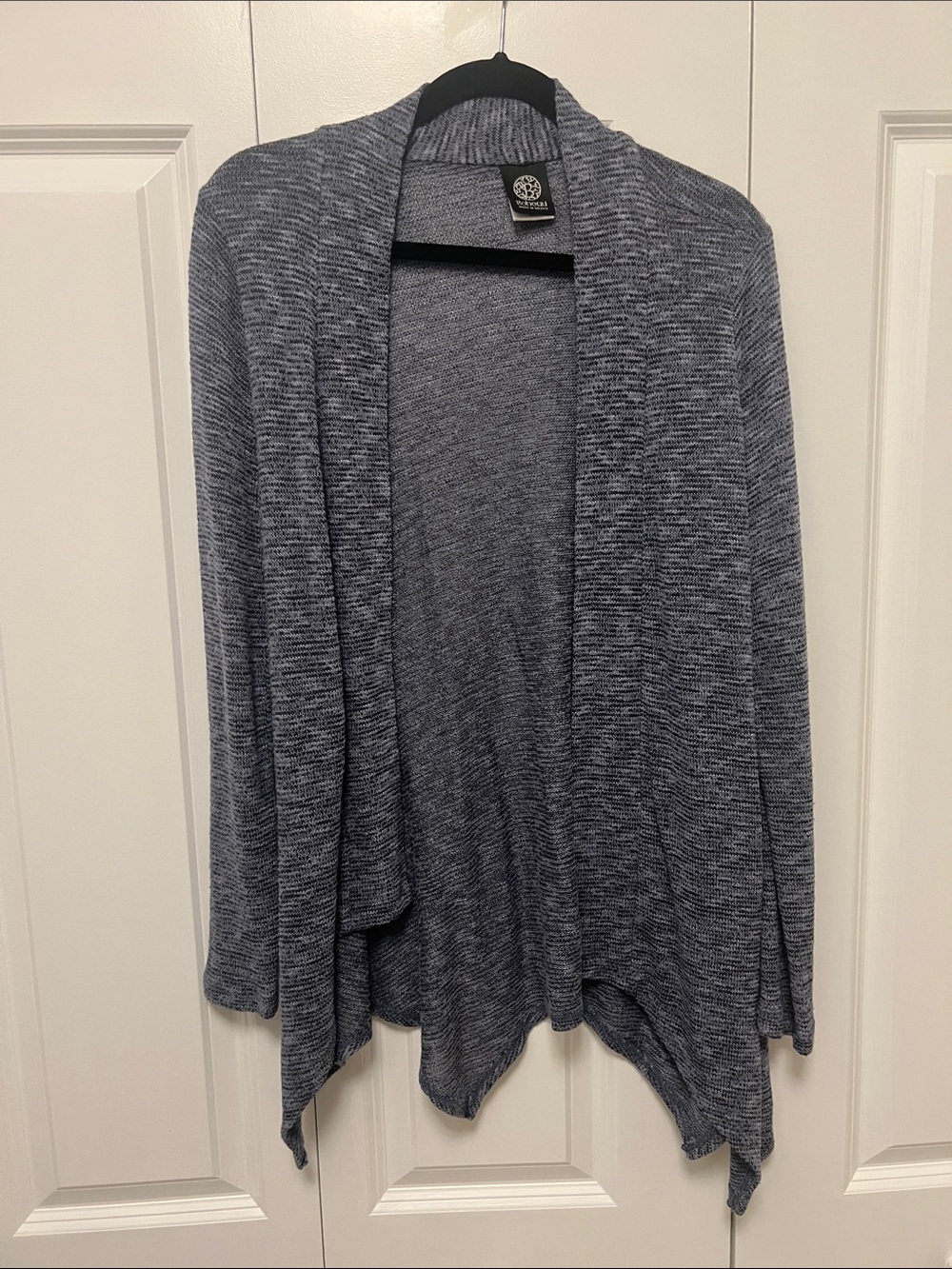 bobeau Heathered Navy Open-Front Draped Cardigan